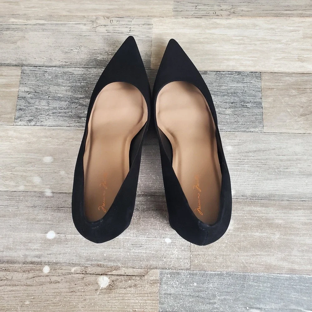 Massimo Matteo Daisy Womens Pumps Sz 8 M Block Heel Black Nubuck Slip-On Shoes